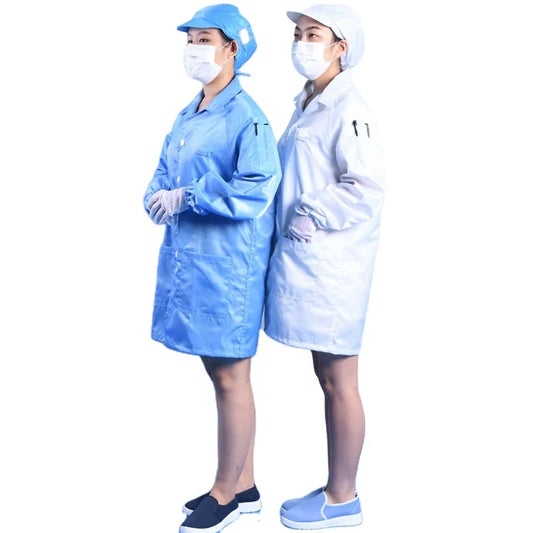 5mm Grid Dust Proof Polyester Fabric Reusable Esd Garment ESD Lab Coat Antistatic Cleanroom Smock