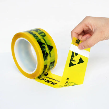 1- Printed Yellow Color BOPP Film Floor Area Protection Marking Warning Caution Low Static Anti-Static ESD Adhesive Tape