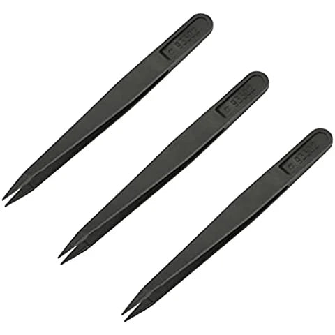 Black Anti-static ESD Plastic Tweezers Set Pointed Flat Curved Tips Tweezers for Electronics Phone PCB Repair Tools Kit