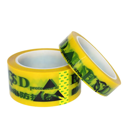 1- Printed Yellow Color BOPP Film Floor Area Protection Marking Warning Caution Low Static Anti-Static ESD Adhesive Tape