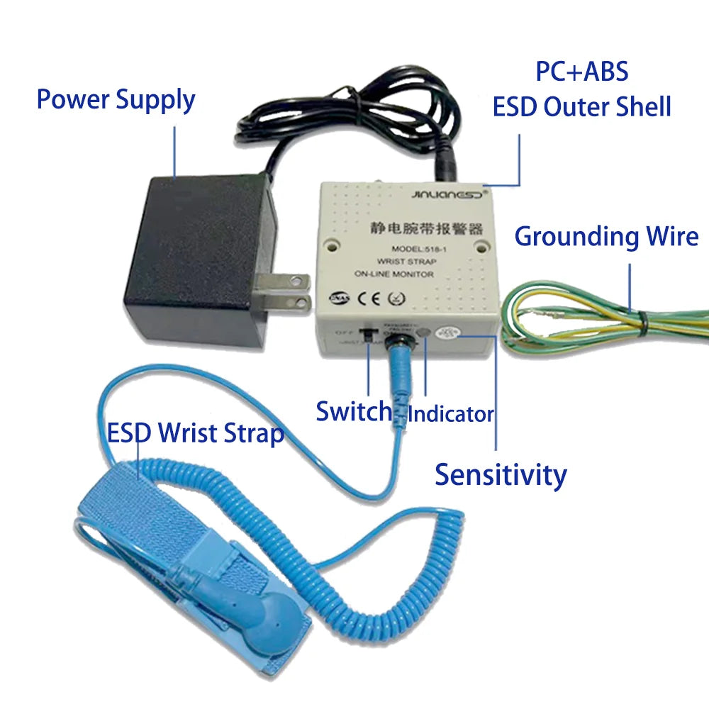 JEJOR 518-1 209 201 202 401 Electrostatic Test Equipment ESD Alarm Antistatic Wrist Strap Ground Monitor Tester