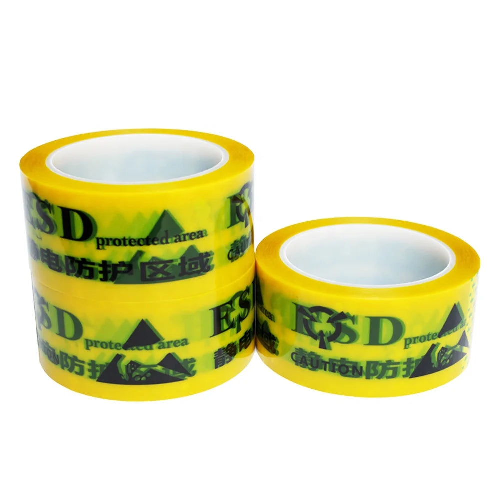 1- Printed Yellow Color BOPP Film Floor Area Protection Marking Warning Caution Low Static Anti-Static ESD Adhesive Tape