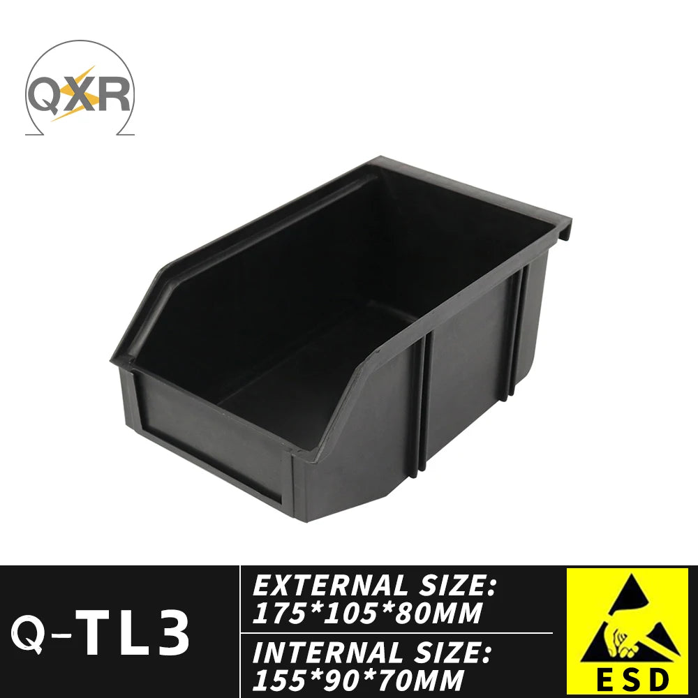QXR Q-TM1 125*110*60mm Left Right Interlocking Type Black Antistatic Plastic ESD Picking Bin
