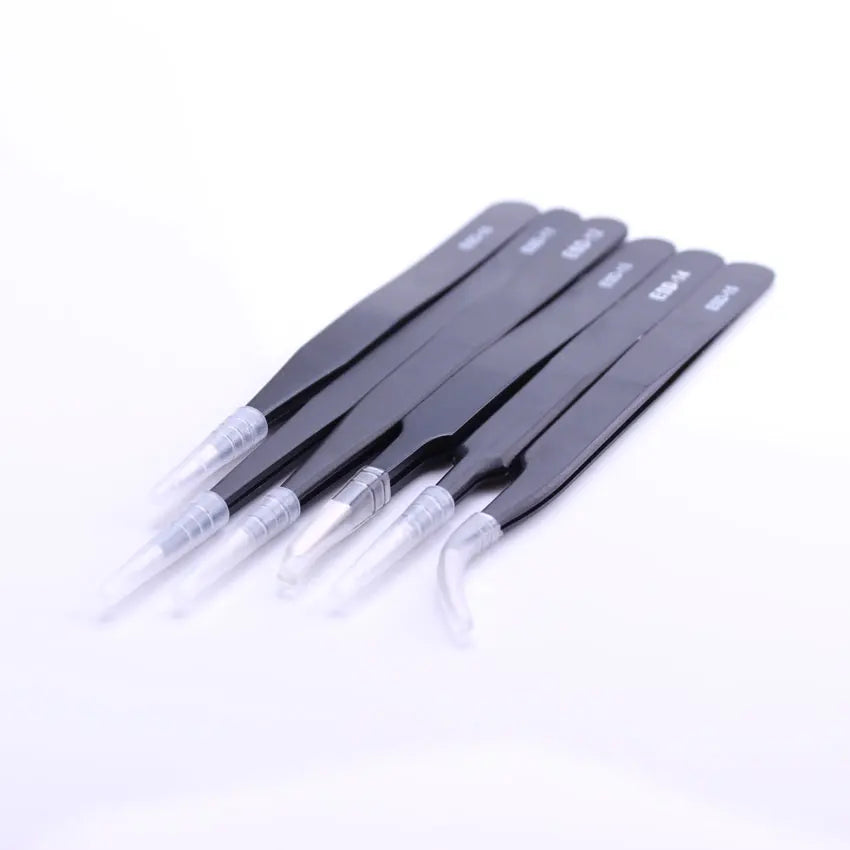 Industrial Grade Black ESD Stainless Steel Antistatic Tweezers for Electronics PCB and Mobile Phone Maintenance
