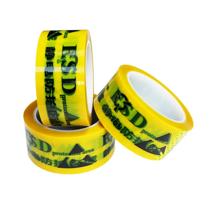 1- Printed Yellow Color BOPP Film Floor Area Protection Marking Warning Caution Low Static Anti-Static ESD Adhesive Tape