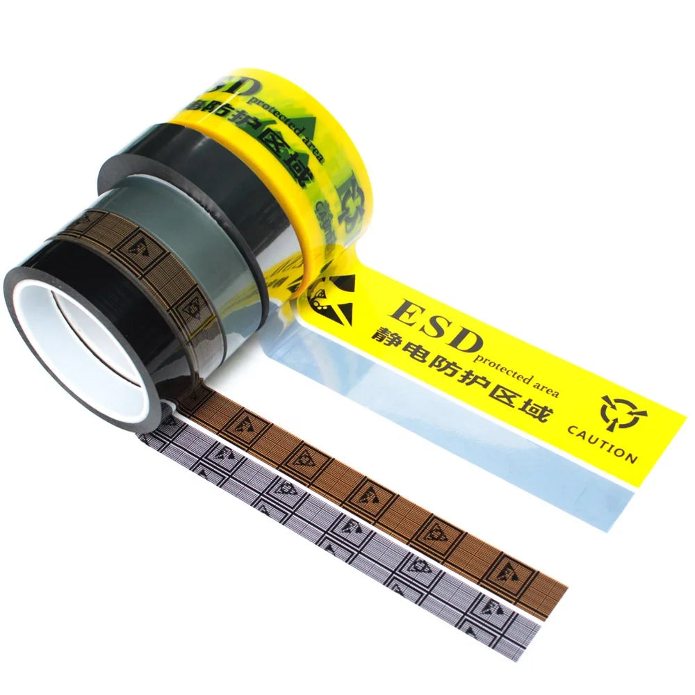 1- Clear Sliver Gray Grey PET Yellow Black Color Grid EMI Shield Conductive Packaging ESD Low Static Anti Static Adhesive Tape