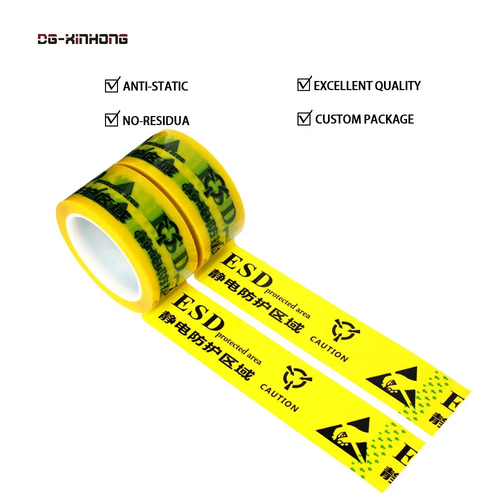 1- Printed Yellow Color BOPP Film Floor Area Protection Marking Warning Caution Low Static Anti-Static ESD Adhesive Tape