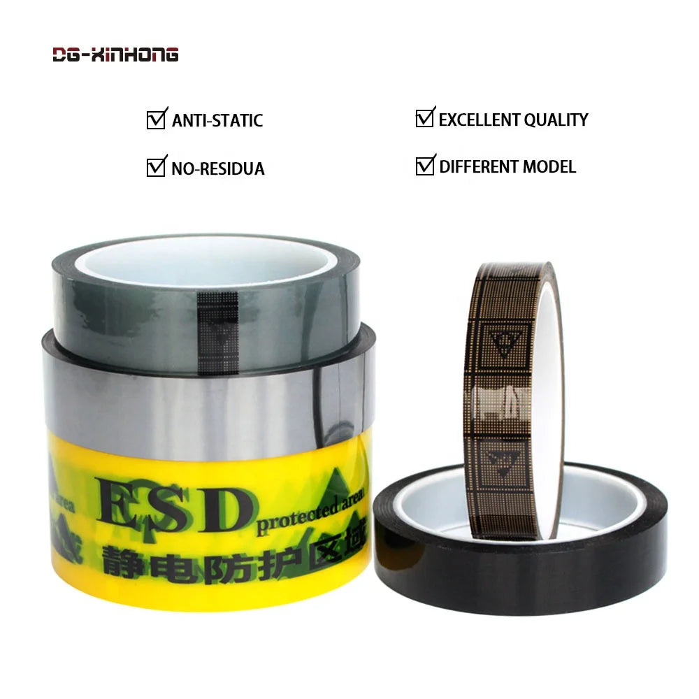 1- Clear Sliver Gray Grey PET Yellow Black Color Grid EMI Shield Conductive Packaging ESD Low Static Anti Static Adhesive Tape